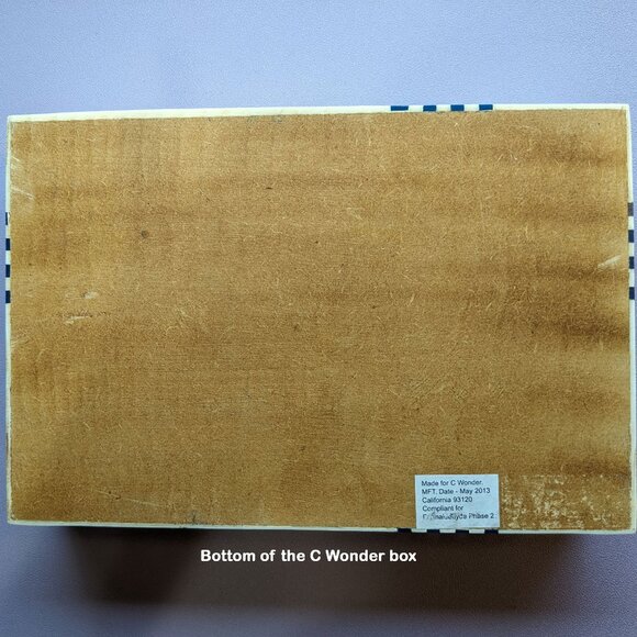 C Wonder Trinket / Jewelry Box, Inlay beige & blue stripe design, 9 x 6  x 2" - Picture 12 of 17